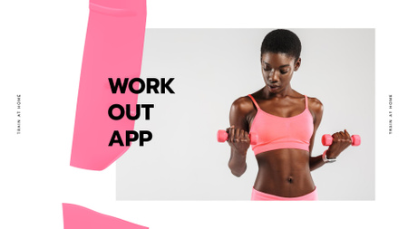 Platilla de diseño Fitness App promotion with Woman at Workout Presentation Wide