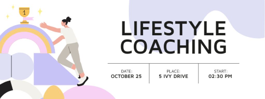 Lifestyle Coaching Event with Woman reaching Cup Ticketデザインテンプレート