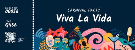 Carnival Party with Bright Attributes Ticket Šablona návrhu