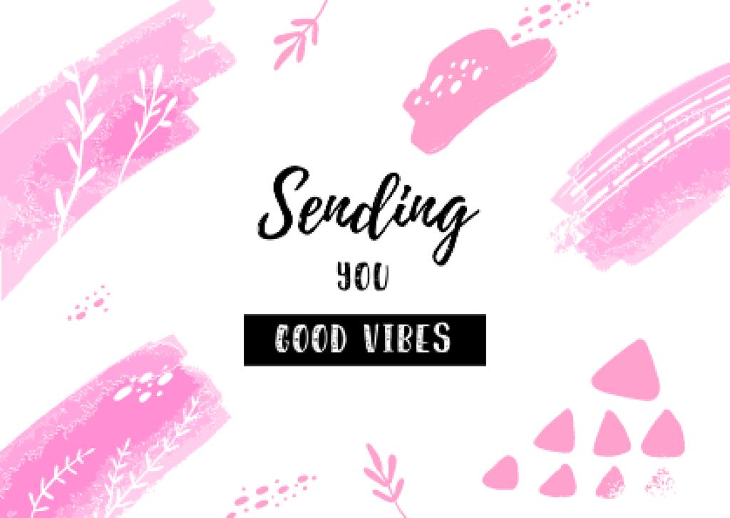 Ontwerpsjabloon van Postcard van Good Vibes greeting in pink