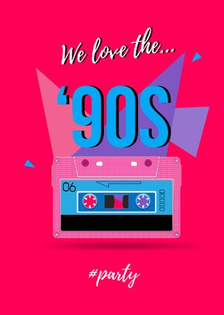 '90s Party announcement with cassette Flayer – шаблон для дизайну