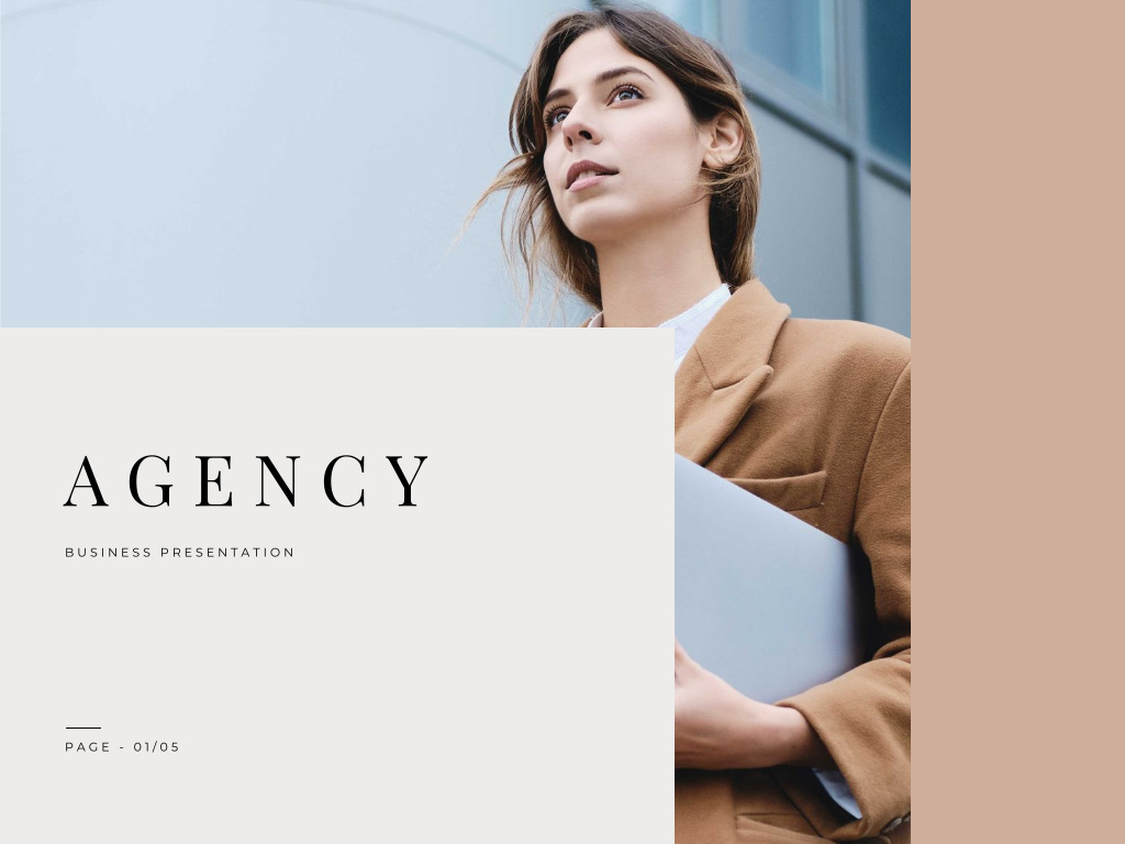 Professional Branding agency Ad with Businesswoman Presentation tervezősablon