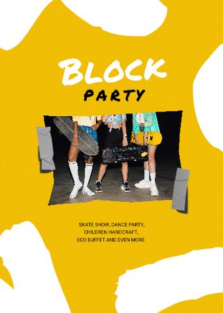Party Announcement with Skateboard and Boombox Flayerデザインテンプレート