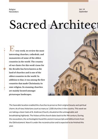 Sacred Architecture guide with Church facade Newsletter Modelo de Design