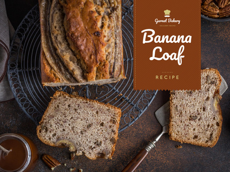 Bakery Ad with Banana Bread Loaf Presentation Šablona návrhu