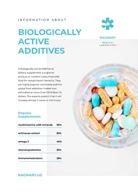 Biologically Active additives news with pills Newsletter Modelo de Design