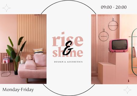Interior Design Offer with Cozy Pink Vintage Room Brochure Tasarım Şablonu