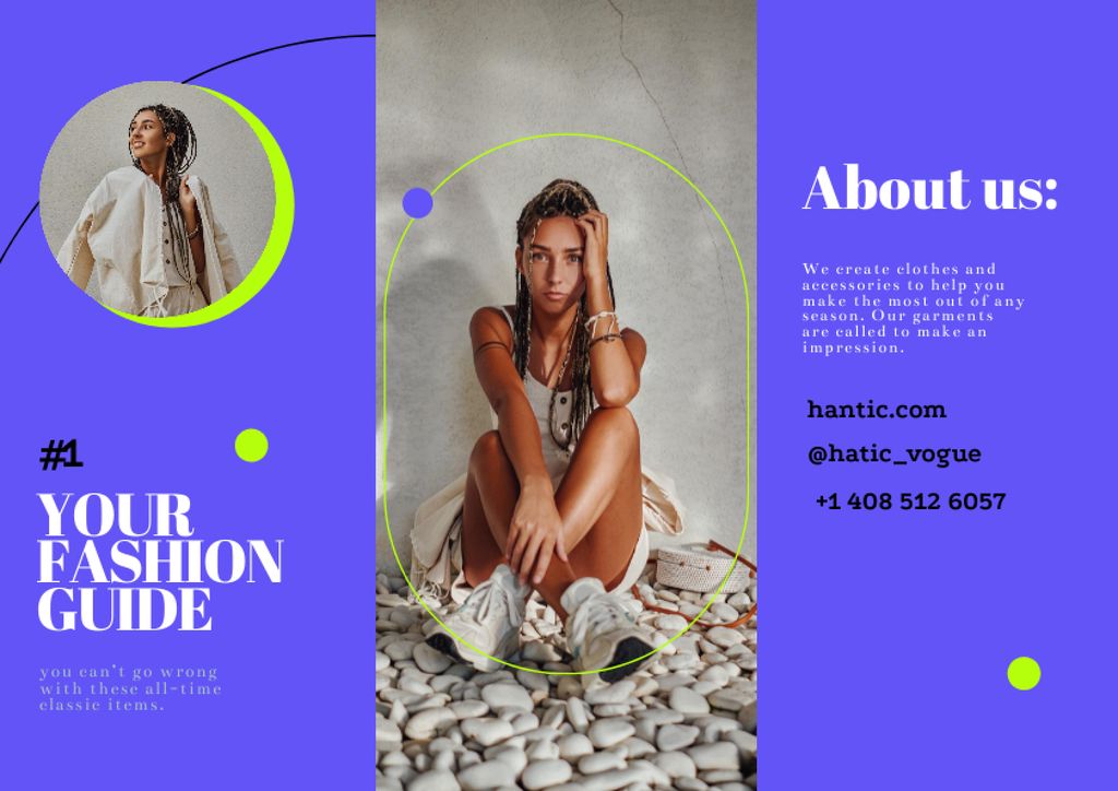 Fashion Ad with Young Woman in Stylish Outfit Brochure Design Template