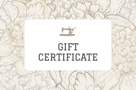 Szablon projektu Sewing Machine Illustration with Floral Pattern Gift Certificate