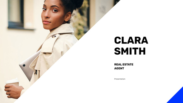 Real Estate Agent Confident Woman Presentation Wide Tasarım Şablonu