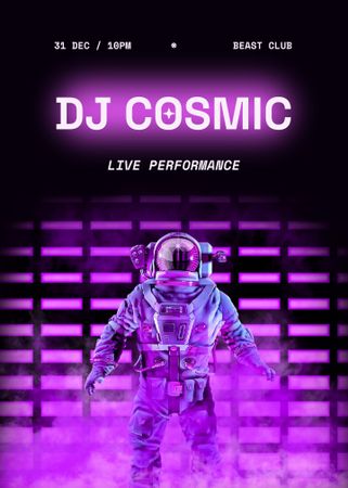 Party Announcement with Astronaut in Neon Light Flayer Design Template