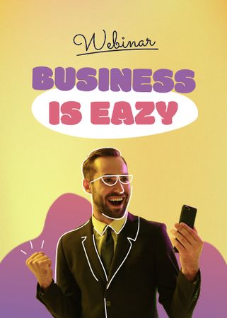 Business Event Announcement with Funny Businessman Flayer Tasarım Şablonu
