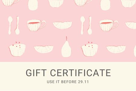 Illustration of Tea Cups and Fruits Gift Certificate Design Template