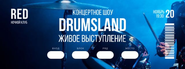 Concert Show with Musician playing Drums Ticket Πρότυπο σχεδίασης