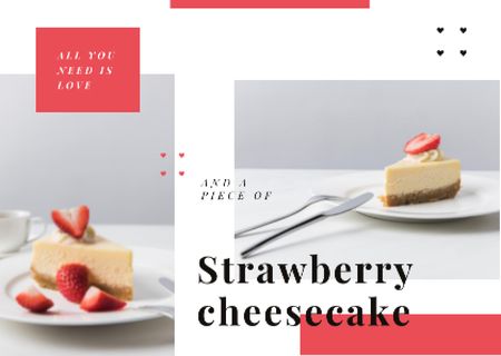 Delicious cake with strawberries Postcard Πρότυπο σχεδίασης