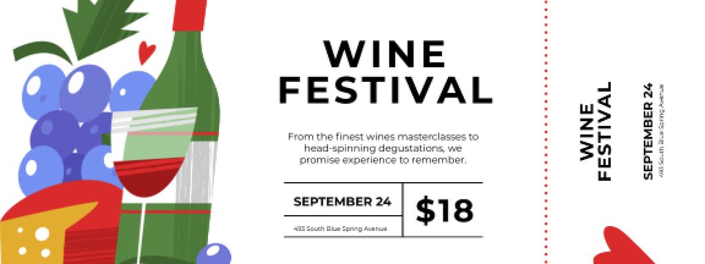 Plantilla de diseño de Wine Festival with Cheese and Bottle Ticket 
