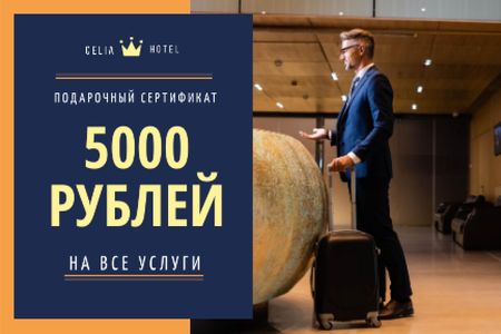 Airport Services Offer with Businessman with Luggage Gift Certificate – шаблон для дизайна