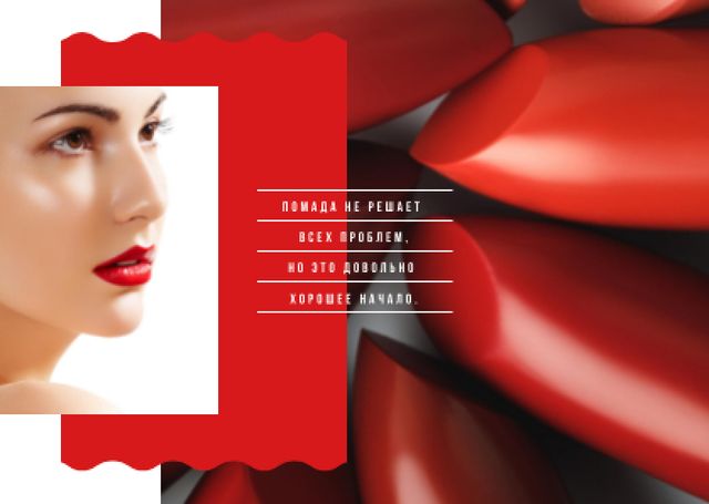 Woman with red lipstick Postcard Design Template
