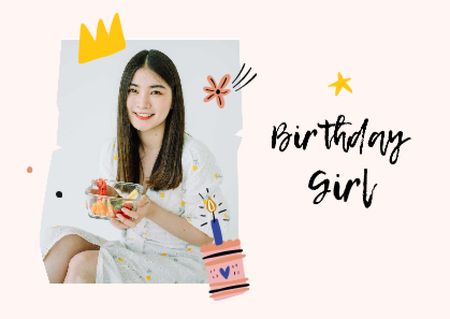 Smiling Girl celebrating Birthday Postcard Design Template