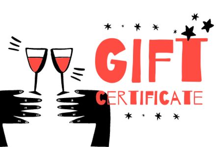 Wine Offer with People holding Wineglasses Gift Certificate Design Template